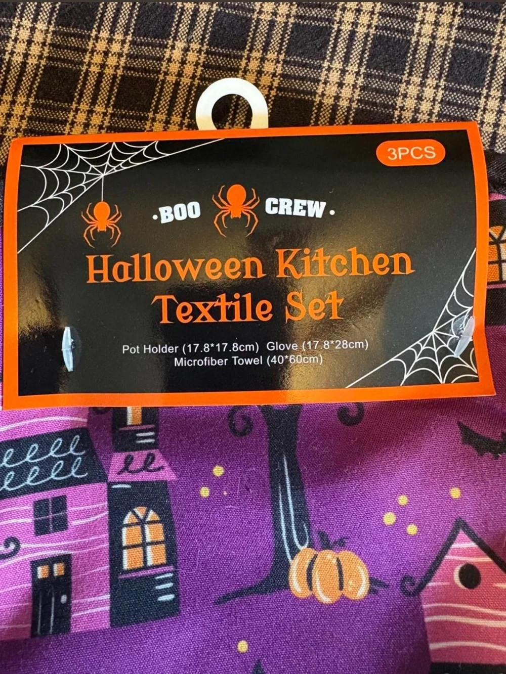 Halloween Kitchen Textile Set - Purple - Haunted House Design